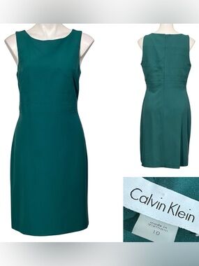 Calvin Klein dress sz 10 green Teal Sleeveless stretch office church business